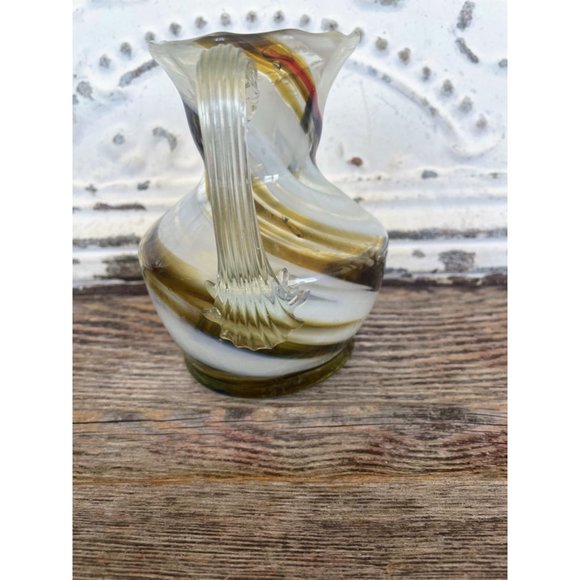 Vintage Art Glass Swirl Pitcher Smiths Old Timer Brown white - Picture 7 of 9